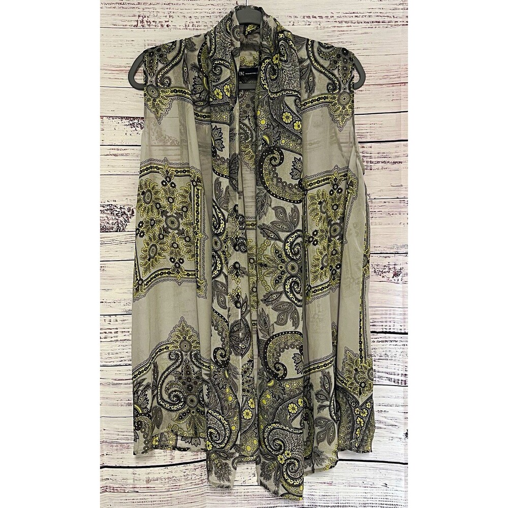 INC International Concepts Paisley 100% Silk Chiffon Sheer Vest 10